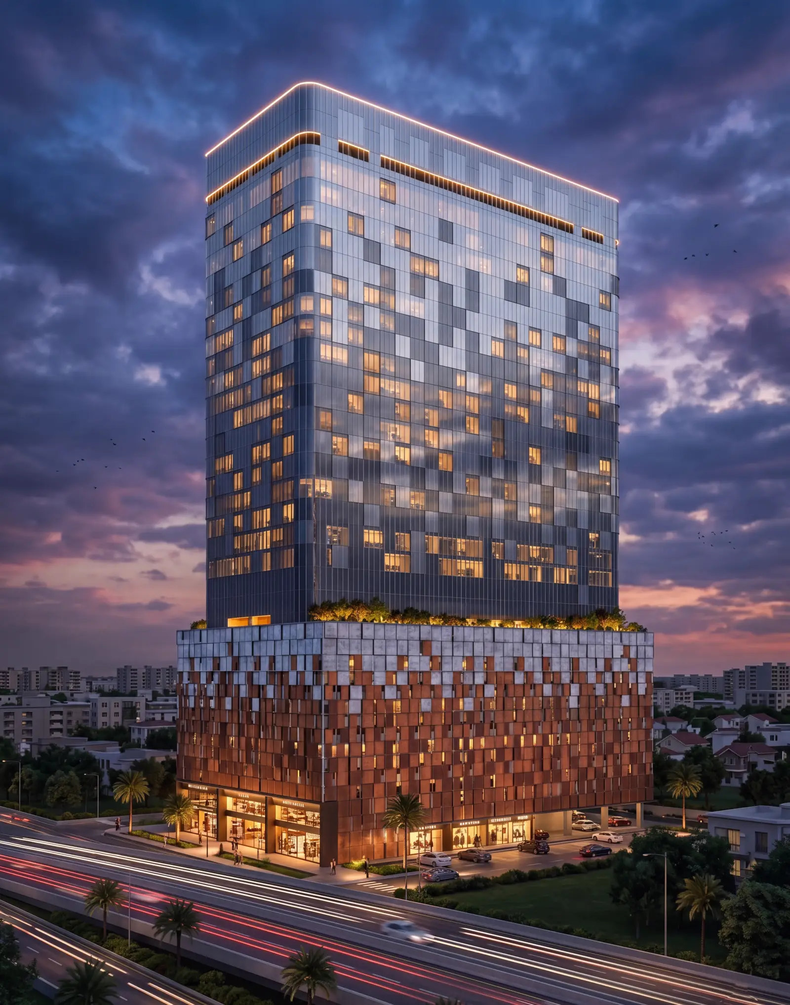 Commercial tower at night, Mahape MIDC