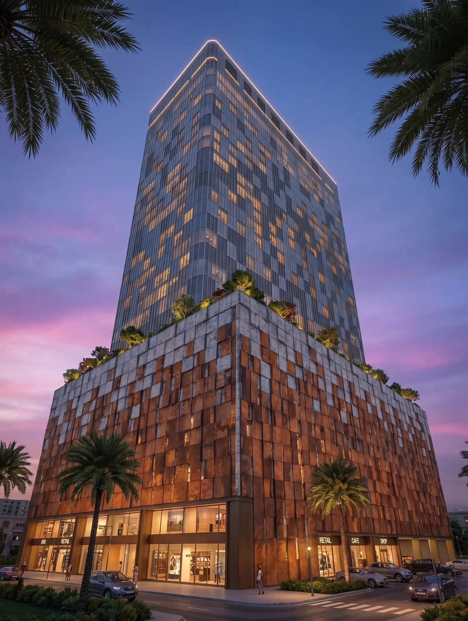 Commercial tower at dusk, Mahape MIDC